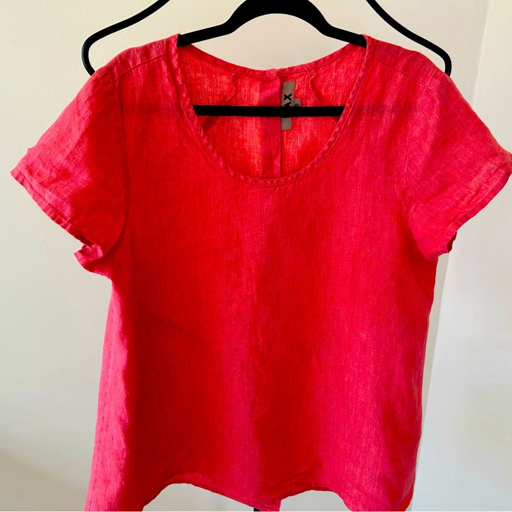 FLAX Peach/Pink Drop Sleeve Linen Top